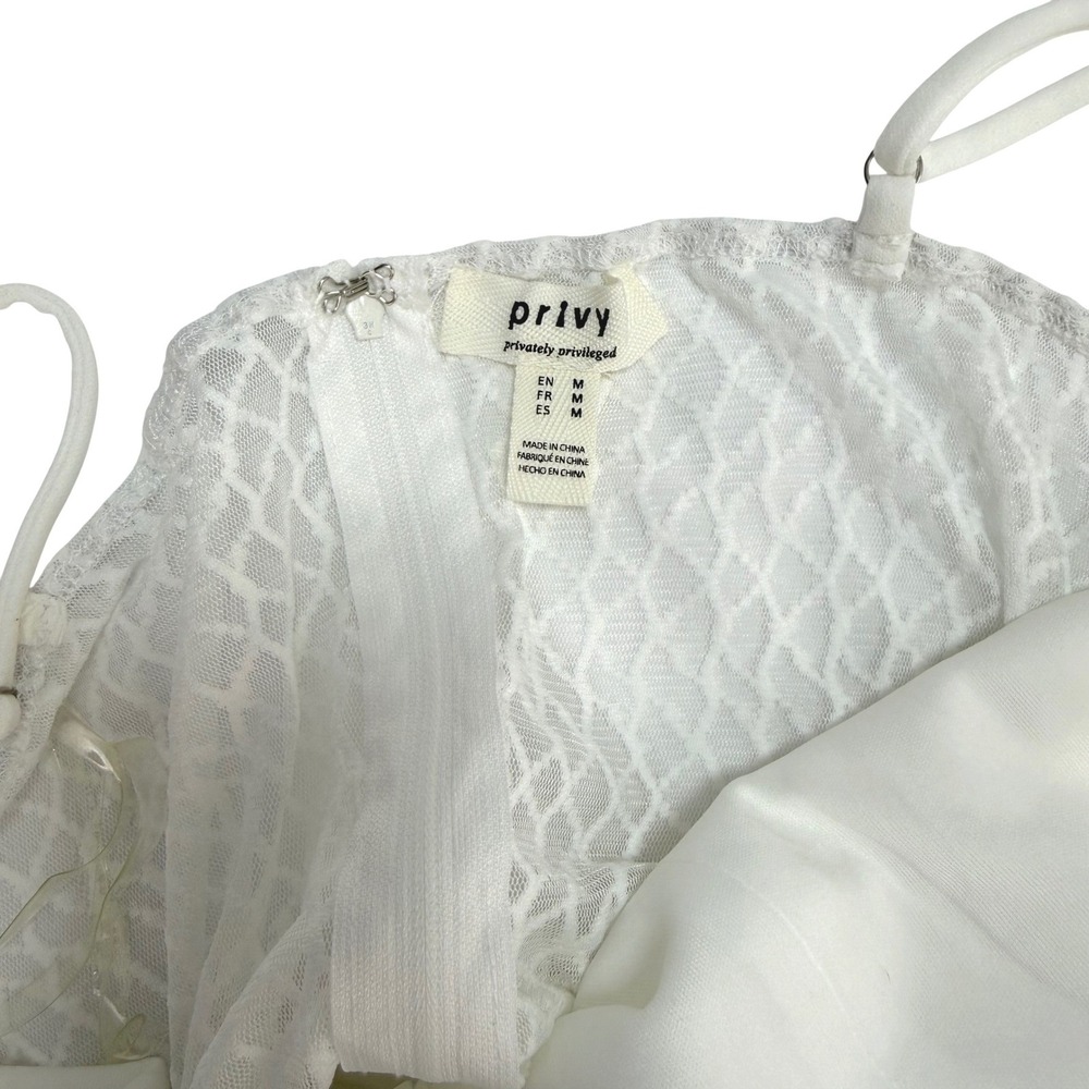 Privy White Slip Dress Size Medium – Mesh Panel Bodycon Mini Bachelorette Party - Picture 6 of 9
